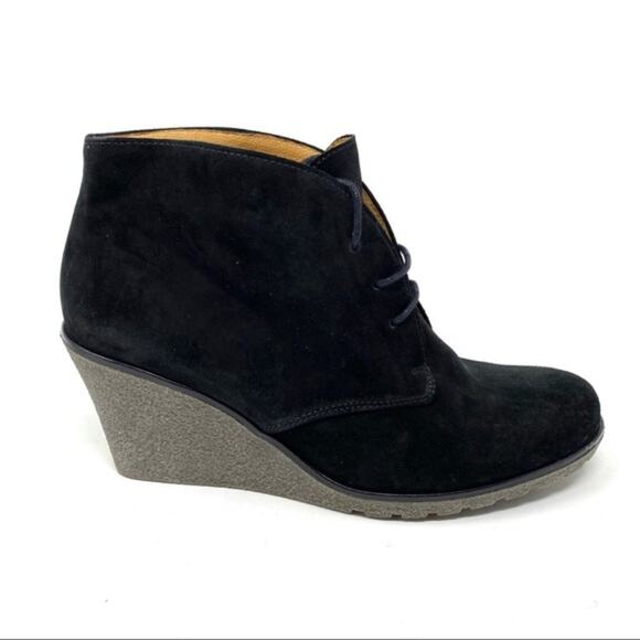 GABOR Elen Black Suede Leather Wedge Ankle Bootie Size US 8 Lace Up Classic - Picture 1 of 6